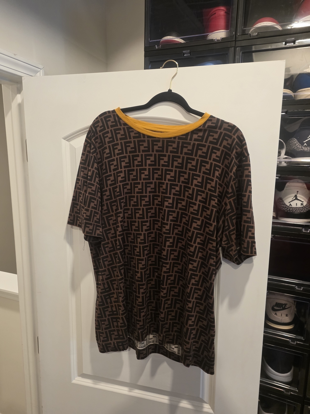 Fendi Brown FF Monogram Tee with Mustard Trim and Black Accents